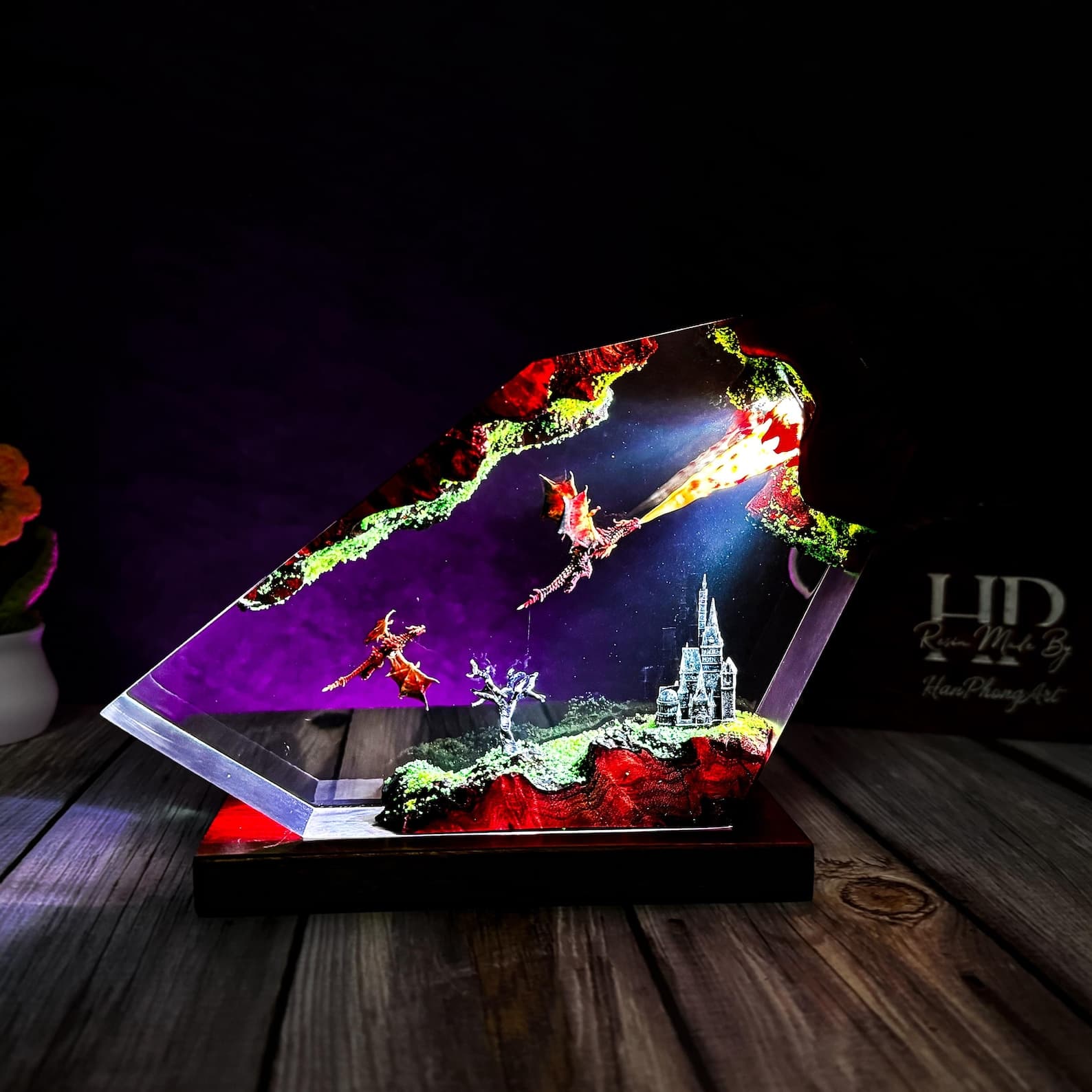Fire Dragon Resin Lamp – Fantasy Diorama LED Art, Dragon Night Light Decor, Magical Resin Display Gift 1