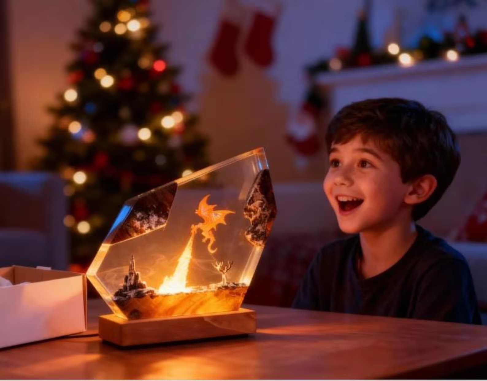 Fire Breath Dragon Resin Lamp, Fantasy Skyrim Night Light, Mystical Flame-Breathing Resin, Handmade Gift for New Year 9