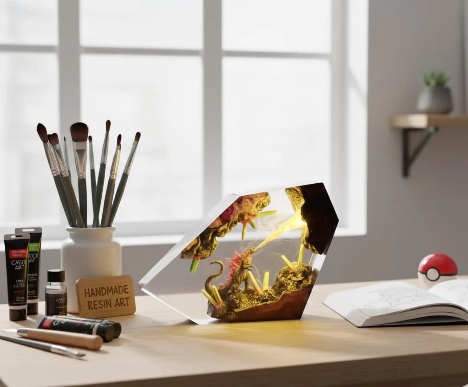 Handcrafted Cosmic Dragon Resin Lamp | LED Crystal Cave Diorama 3