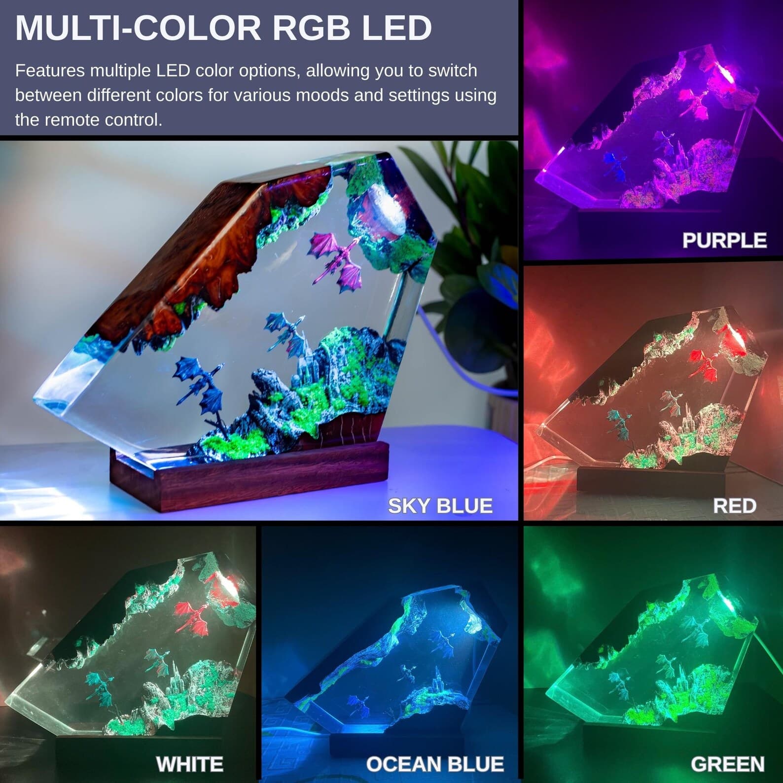 Handmade Dragon Resin Lamp – Fantasy Castle LED Night Light 5