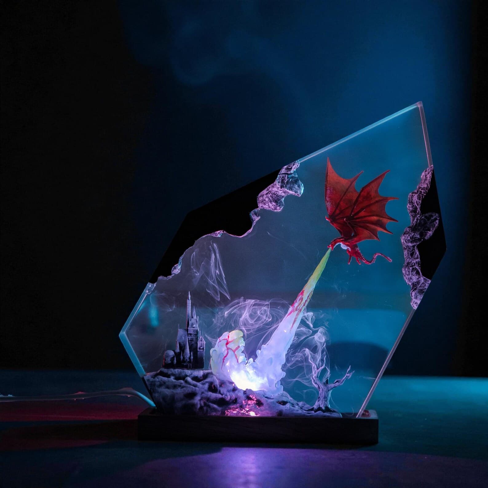 Fantasy Dragon Resin Lamp, Custom Epoxy Night Light, Wood & Epoxy Art Lamp 3