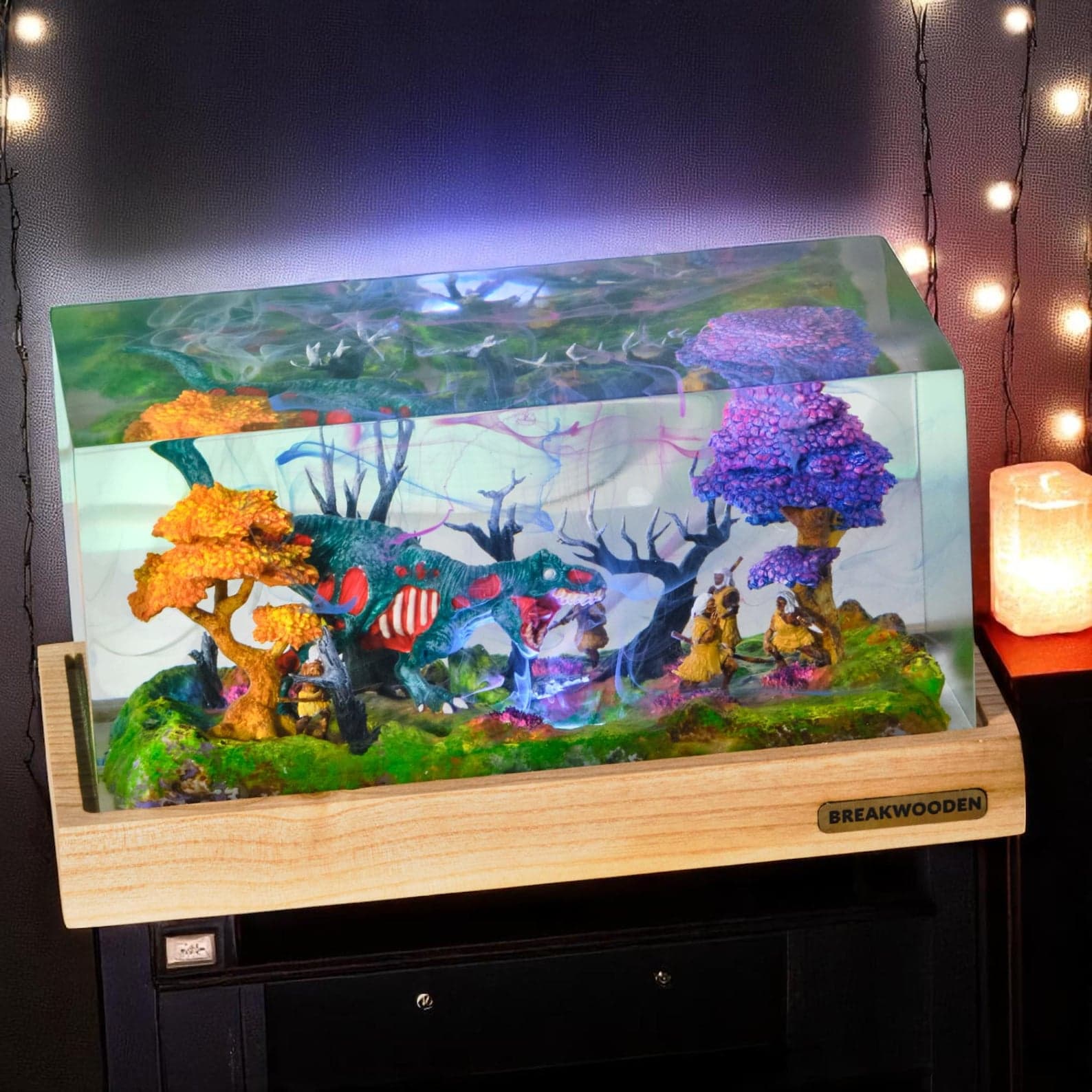 Fantasy Dinosaur Diorama LED Light, Resin Terrarium Night Lamp, Dragon Jungle Scene, DnD Decor, Geek Gift, Unique Handmade Light 10