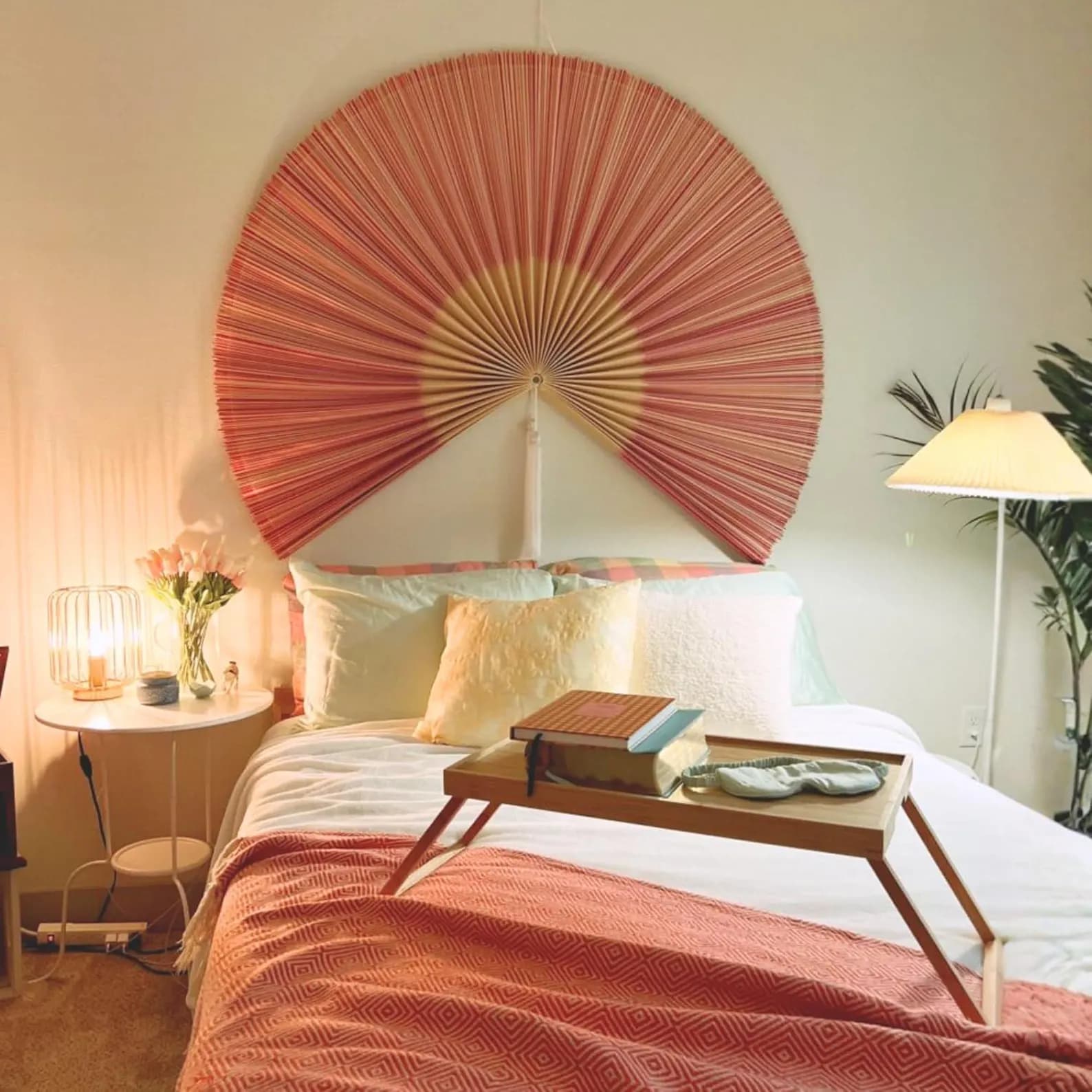 Light Pink Bamboo Wall Hanging Fan 14