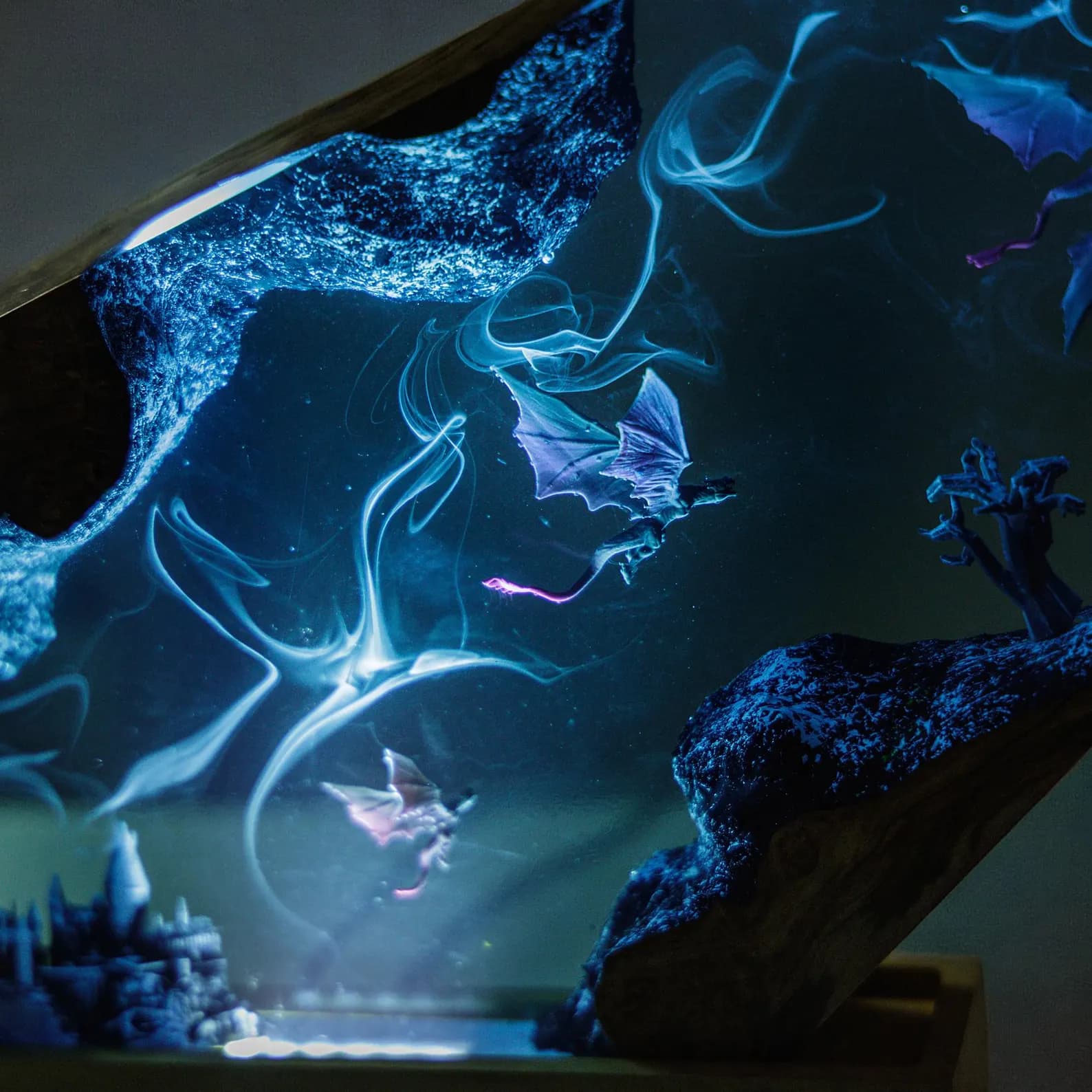 custom dragon night light, wood resin art lamp, handmade wood resin art lamp, personalized gift for him, fantasy dragon lamp, table lamp 3