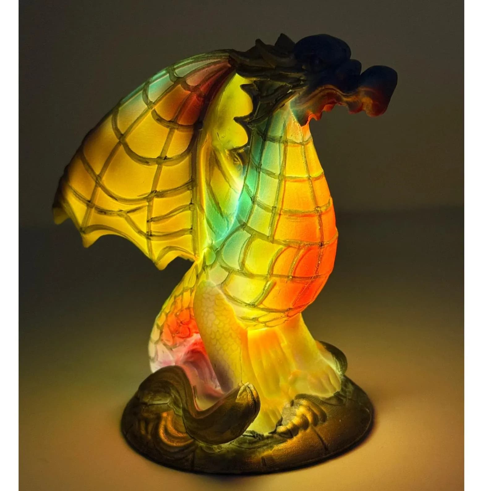Resin Dragon Night Light 6" Stained Glass Look Fantasy Lamp Battery Operated 1
